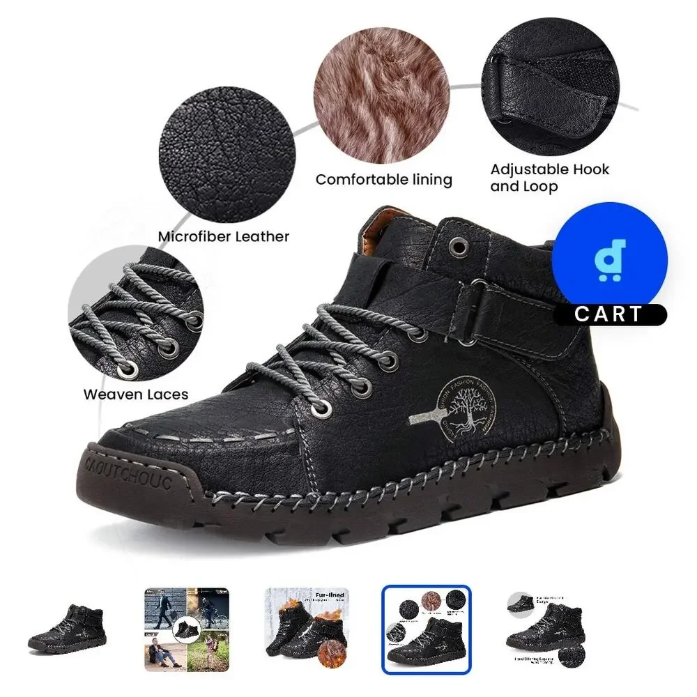 Gracosy Men’s Black Faux Leather Work Boots Fleece Lined Shoes Size 47(US 12)